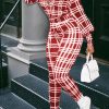 Jumpsuits & Rompers female | Casual Long Sleeve Shirt Collar Check Print Slim Fit Jumpsuits