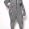 Jumpsuits & Rompers female | Sexy V-Neck Houndstooth Print Plus Size Zip Jumpsuit Black