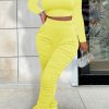 2-Pieces female | Casual Long Sleeve T-Shirt High Waist Pleated Trousers Two-Piece Set