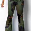 Bottoms female | Fashion Print High Waist Ripped Flared Pants