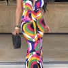 Dresses female | Colorful Geometric Print Sleeveless V Neck Maxi Dress Multicolor