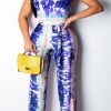 Jumpsuits & Rompers female | Sleeveless Tie Dye Lace Up Backless Lace Up Jumpsuit