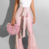 Bottoms female | Striped Print Lace-Up Zip Layered Flare Pants Pink