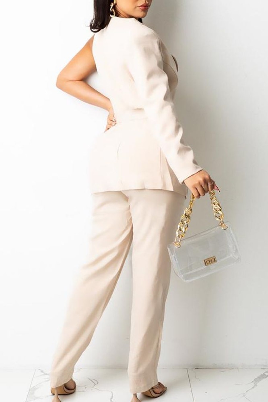 2-Pieces female | Urban One Sleeve Chain Belt Blazer Top Pants Suit