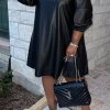 Dresses female | Plus Size 3/4 Length Sleeve Pu Leather Dress Black