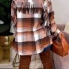 Tops & Outerwear female | Mid-Length Classic Plaid Tassel Back Jacket Brown