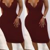 Dresses female | Slim Sexy V-Neck Solid Color Dress