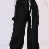 Bottoms female | Chic High Rise Eyelet Lace Up Side Pocket Pants Black