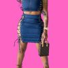 2-Pieces female | Chic Strapless Lace Up Denim Short Skirt Set