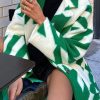 Tops & Outerwear female | Casual Houndstooth Long-Sleeved Lapel Coat Green