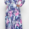 Dresses female | Chic Color Graffiti Print V Neck Plus Size Maxi Dresse