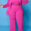 2-Pieces female | Commuter Plus Size Solid Color Suspender Blazer Wide Leg Pants Three Piece Suits