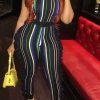 Jumpsuits & Rompers female | Fashionable Slim Ruffled Color Striped Jumpsuit