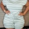 Jumpsuits & Rompers female | Plus Size Striped Print Loose Round Neck Short Sleeve Romper