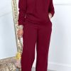 2-Pieces female | Casual Solid Color Drawstring Hoodie Slit Straight-Leg Pant Suits