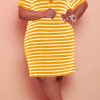 Dresses female | Casual Striped Print Short Sleeve Plus Size Midi Dress