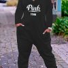 Jumpsuits & Rompers female | Pink Letter Print Long-Sleeved Casual Loose Jumpsuit Plus Size