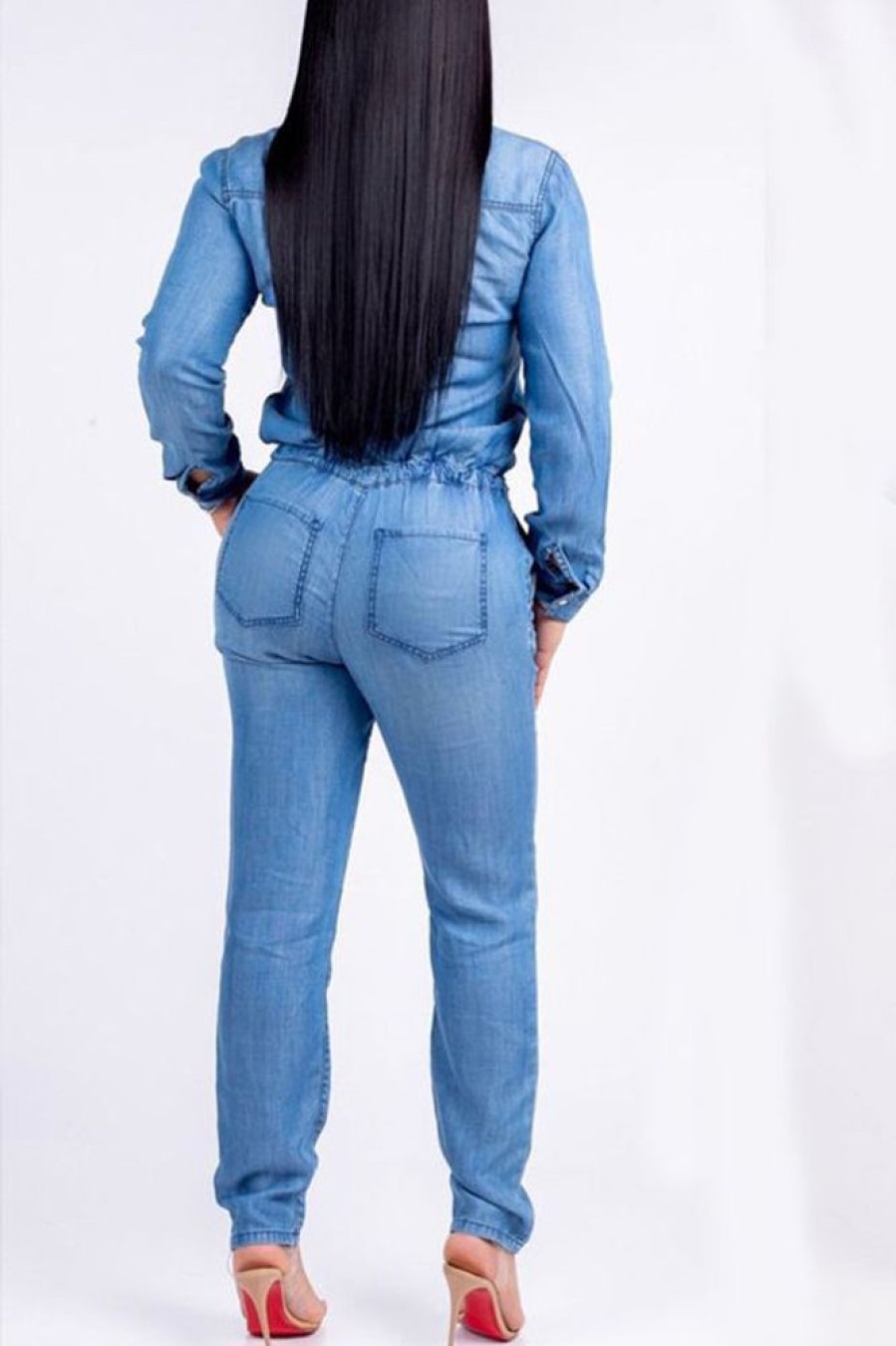 Jumpsuits & Rompers female | Lovely Trendy Drawstring Denim One-Piece Jumpsuit Blue