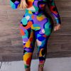 Jumpsuits & Rompers female | Geometric Colorblock Print Long-Sleeved Round Neck Jumpsuit Multicolor