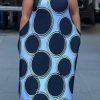 Dresses female | Fashion Polka Dot Print Suspender Plus Size Maxi Dress Blue