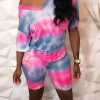 2-Pieces female | Tie-Dye V-Neck Casual Fashion Sports Mask Three-Piece Suit