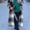 Tops & Outerwear female | Fashion Plaid Lapel Single Breasted Pocket Artifical Wool Maxi Overcoat Green