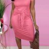 Dresses female | Fashion Lace-Up Slim Fit Solid Midi Dress