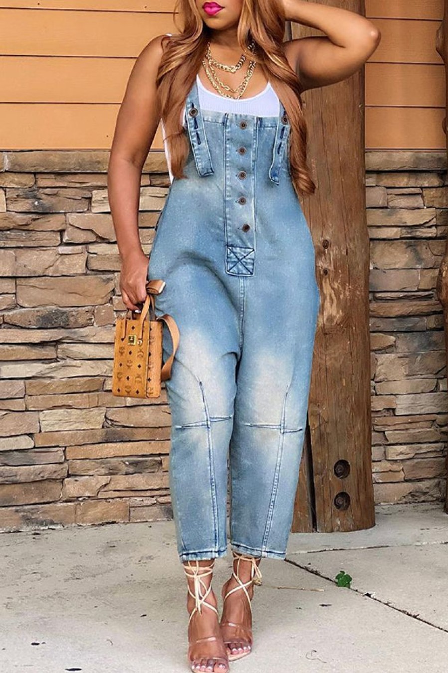 Jumpsuits & Rompers female | Fashion Casual Designer Style Denim Suspender Jumpsuit Blue