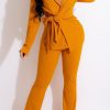 2-Pieces female | Commuter Solid Color Lapel Lace-Up Slim Jacket Pant Suits