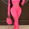 2-Pieces female | Hollow Long Sleeve Top High Waist Slim Pants Two-Piece Set