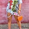 Dresses female | Fashion Casual Graffiti Print Loose T-Shirt Dress Multicolor