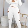 2-Pieces female | Trendy Flower Hollow Slim Long Sleeved T-Shirt Hollow Leggings Suit