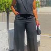 2-Pieces female | Fashion Trend Solid Color Suit Vest Wide Leg Pants Set Black