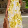 Dresses female | Fashion Casual Tie-Dye Printed Holiday Maxi Dress Yellow