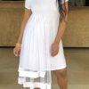 Dresses female | Round Neck Short Sleeve Mesh Ruffle Hem Dress