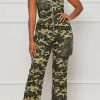 Jumpsuits & Rompers female | Fashion Sexy Off-Shoulder Chest-Wrapped Camouflage Jumpsuit Army Green