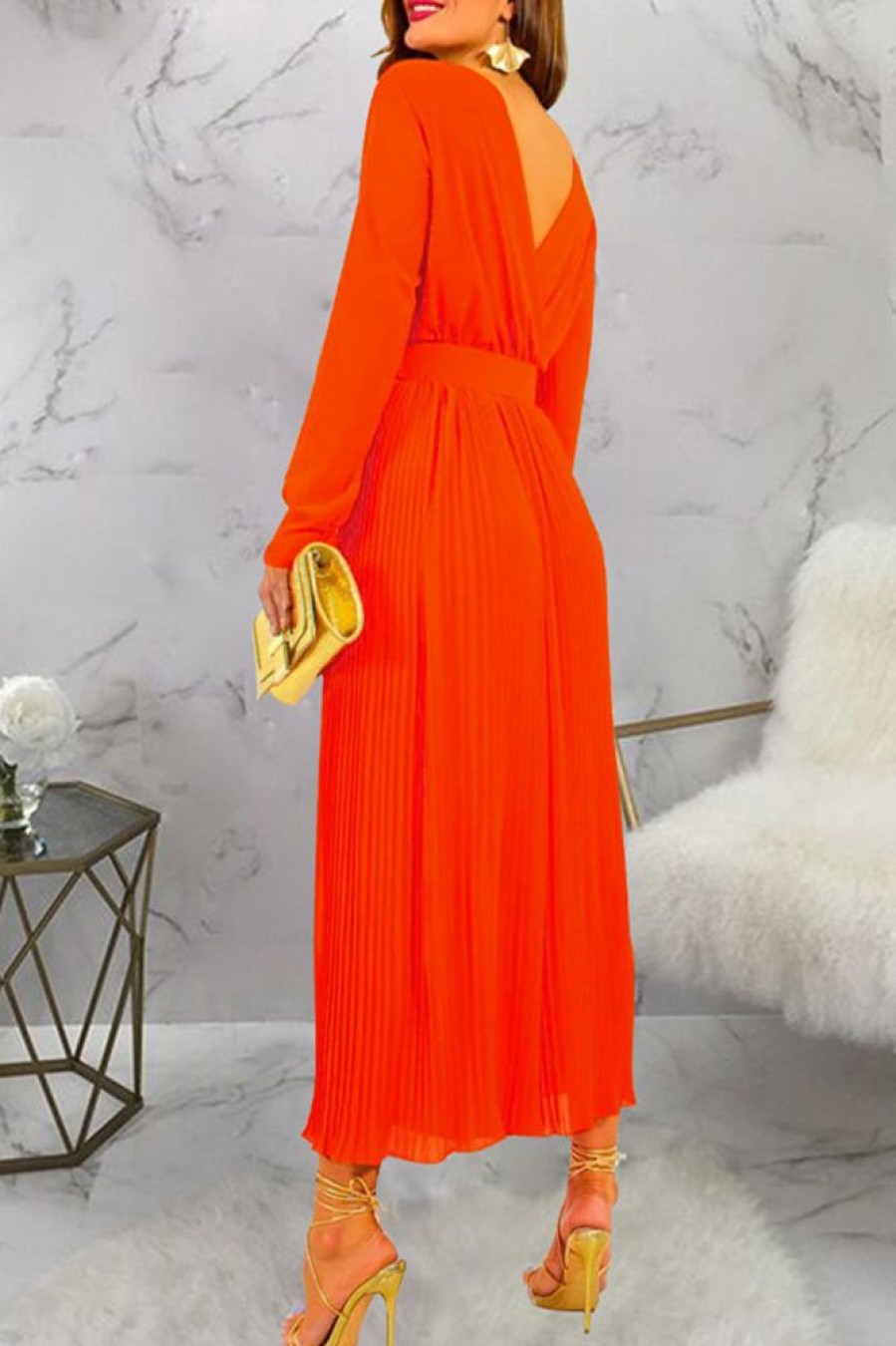 2-Pieces female | Temperament Solid Color Chiffon Reversible Blouse Pleated Wide-Leg Pant Suits