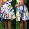 Dresses female | Plus Size Fashion Print Sleeveless Tie Waist Dress Multicolor