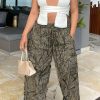 Bottoms female | Casual Print High Waist Tie Loose Pocket Cargo Pants Khaki