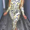 Jumpsuits & Rompers female | Sexy Leopard Print High Neck Stretch Slim Fit Jumpsuit Yellow