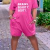 Jumpsuits & Rompers female | V Neck Letter Print Short Sleeve Romper