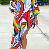 Dresses female | Colorblock Geometric Striped Print Loose Irregular Dress