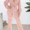 Jumpsuits & Rompers female | Sexy V-Neck Sequin Lace Up Long Sleeve Wide Leg Jumpsuit