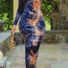 Dresses female | Tie Dye Round Neck Long Sleeve Plus Size Maxi Dress