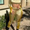 2-Pieces female | Metal Contrast Crop Top Trousers Casual Two-Piece Set Gold