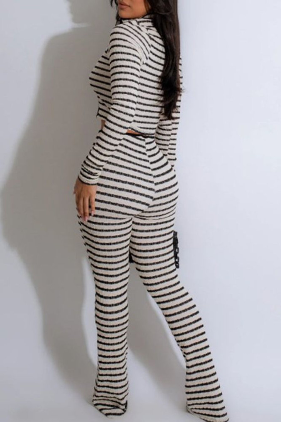 2-Pieces female | Casual Striped Knitted Two-Piece Set White