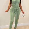 Jumpsuits & Rompers female | Solid Color Sleeveless Chest Wrap Lace-Up Waist Slim Jumpsuit Light Green