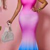 Dresses female | Fashion Backless Sexy High Stretch Gradient Bandeau Mermaid Dress Multicolor