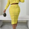 2-Pieces female | Temperament Hollow Knitted Solid Color Top Mid-Length Skirt Suits