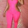 Jumpsuits & Rompers female | Solid Color Pleated Rope Hollow Jumpsuit